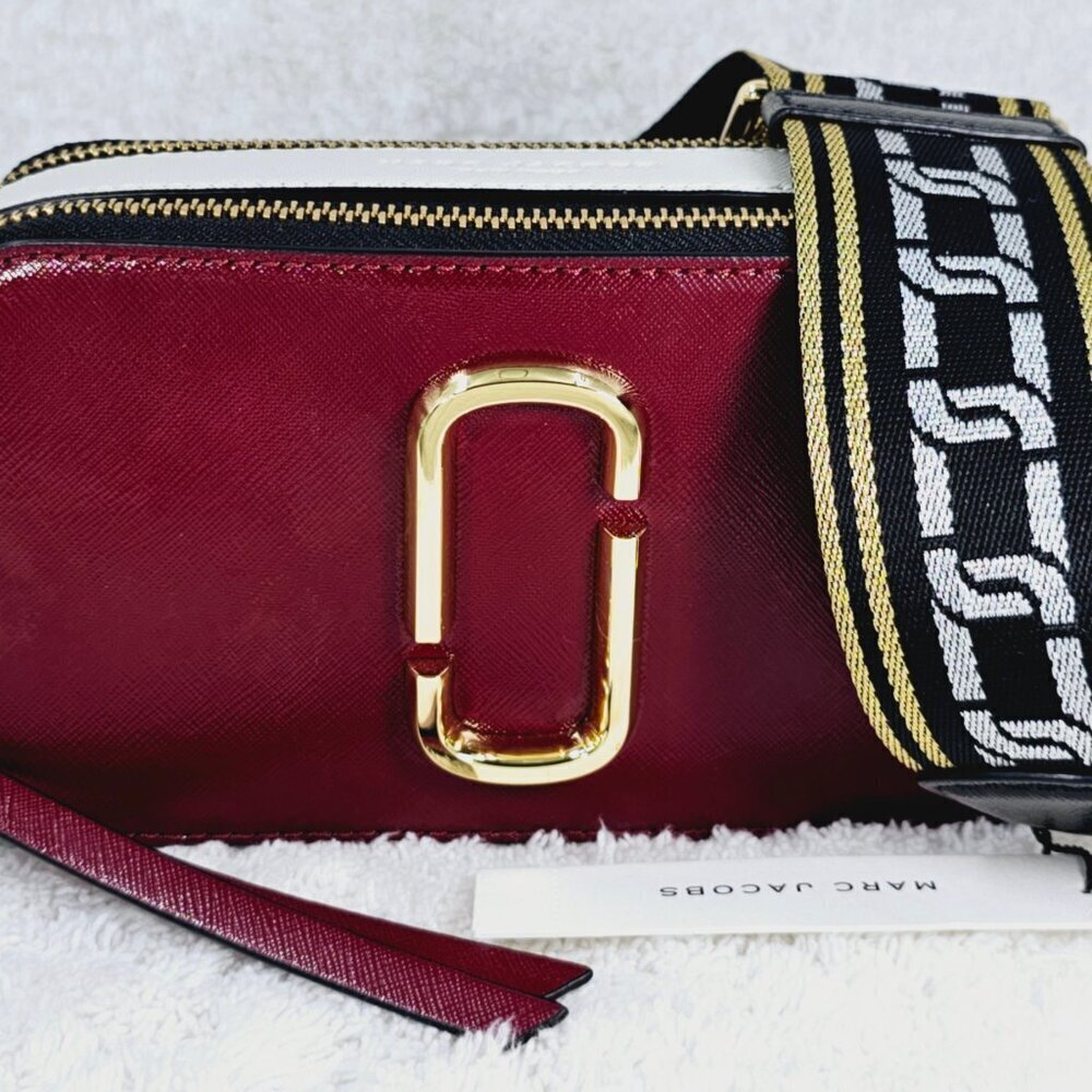 MARC JACOBS The Snapshot Maroon Graphite Colorblock Leather in Calf Leather